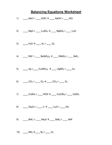 balancing equation practice worksheet with answers